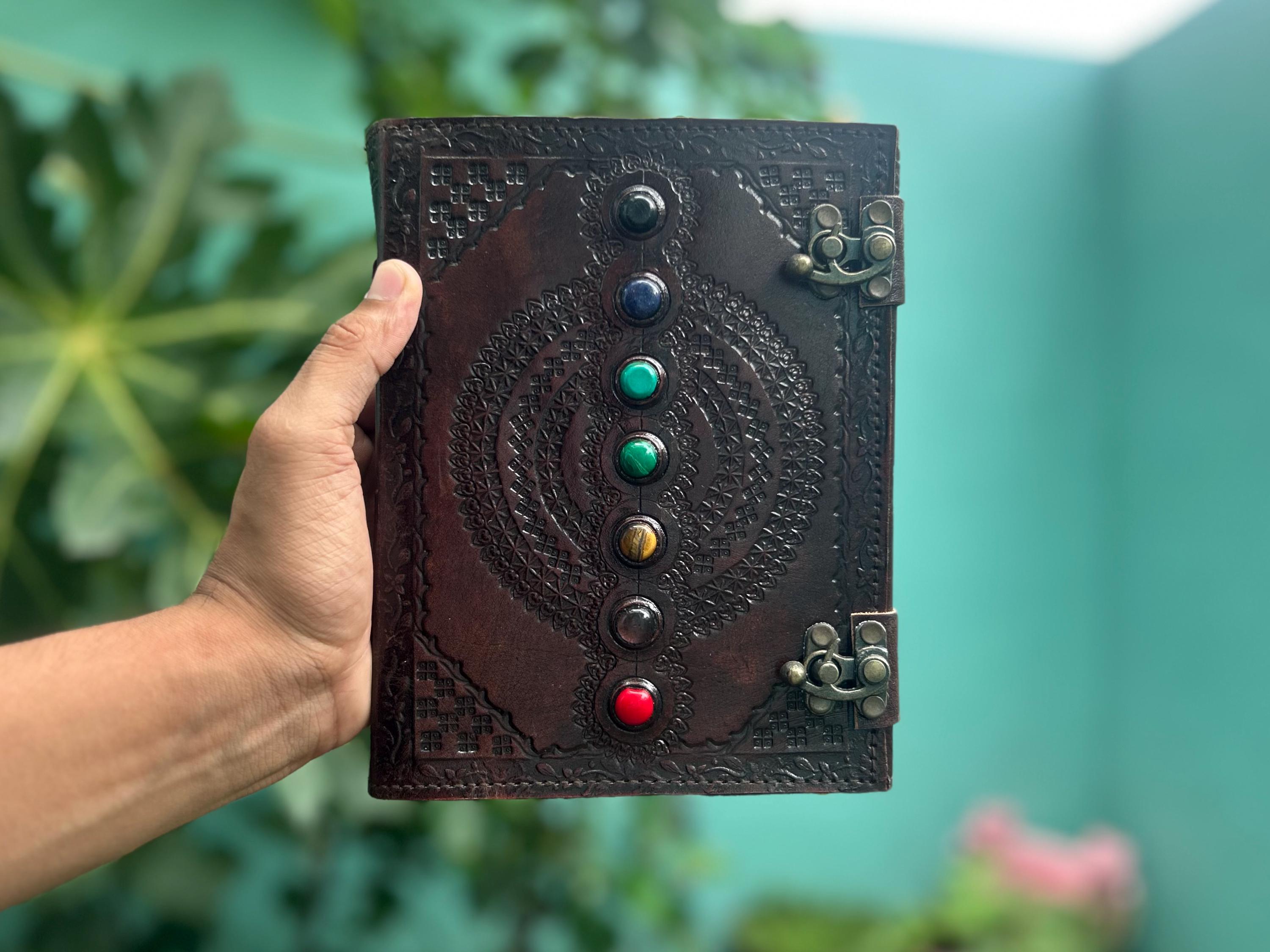 Set of 2 Leather Journals – Lock & Key and Brown Seven Stone (7×5 in)