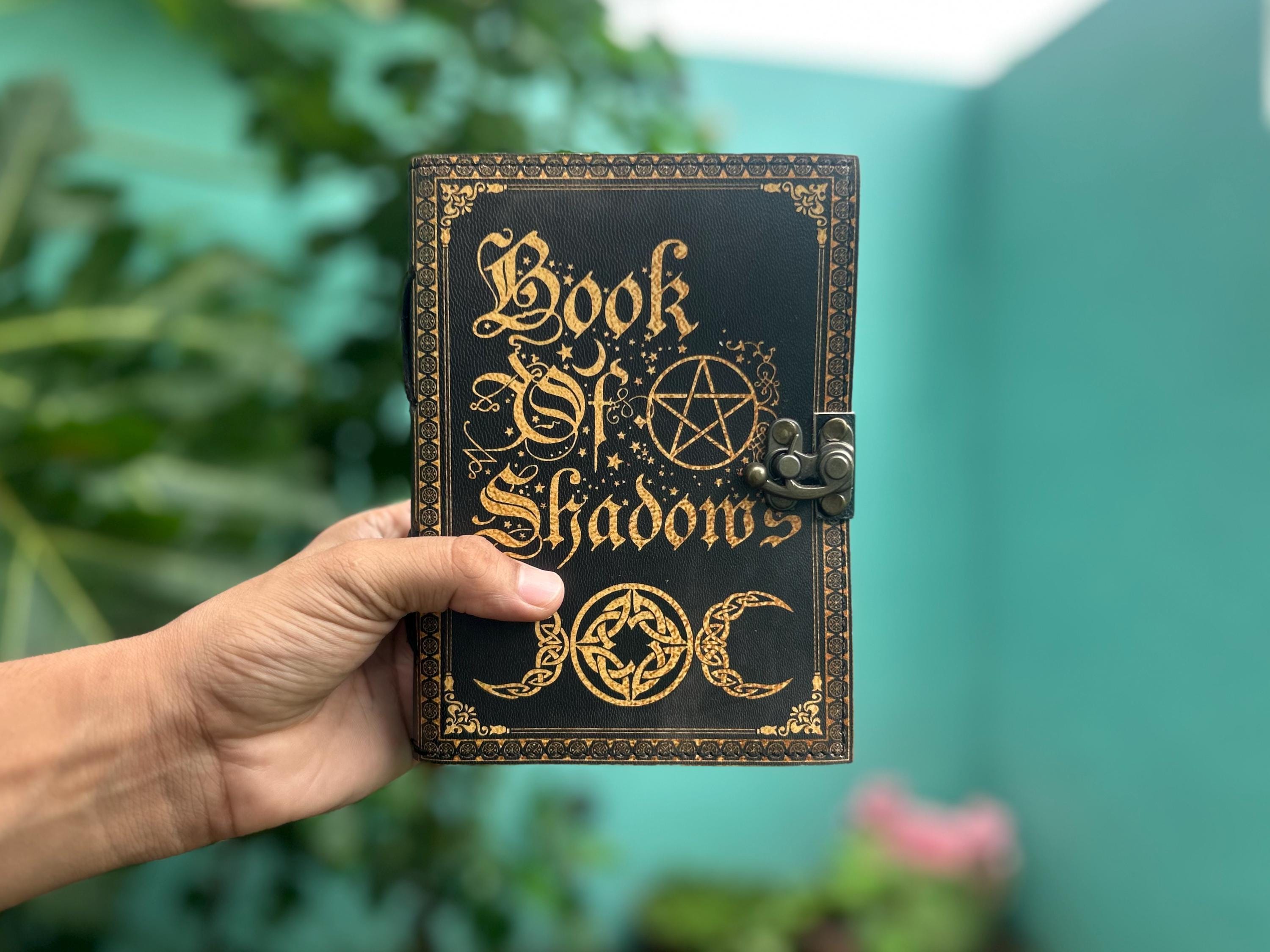 Set of 2 Leather Journals – Book of Shadows & Moon Pattern (5×7 in)