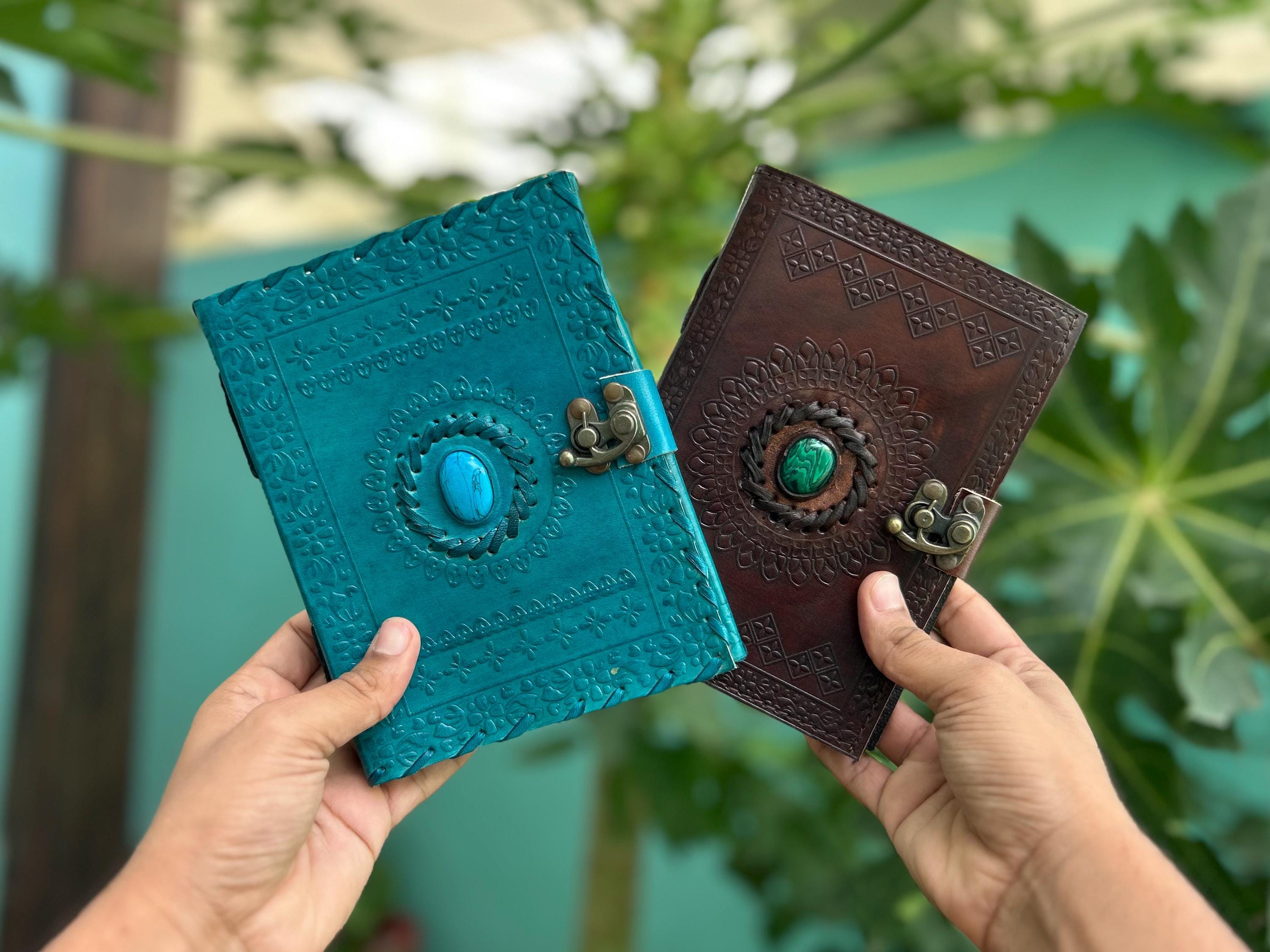 Set of 2 Leather Journals – Brown & Sky Blue One Stone (7×5 in)