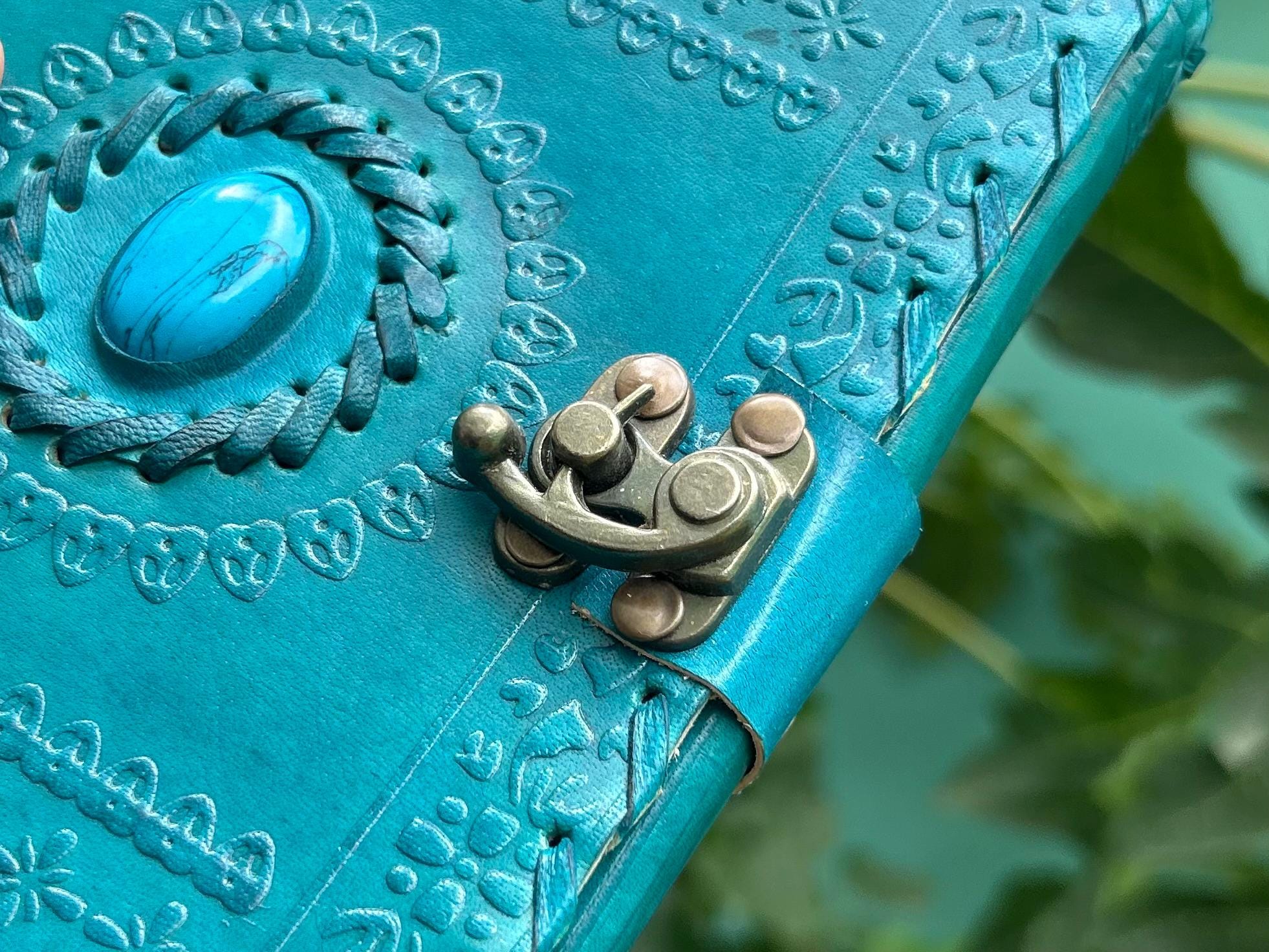 Set of 2 Leather Journals – Brown & Sky Blue One Stone (7×5 in)