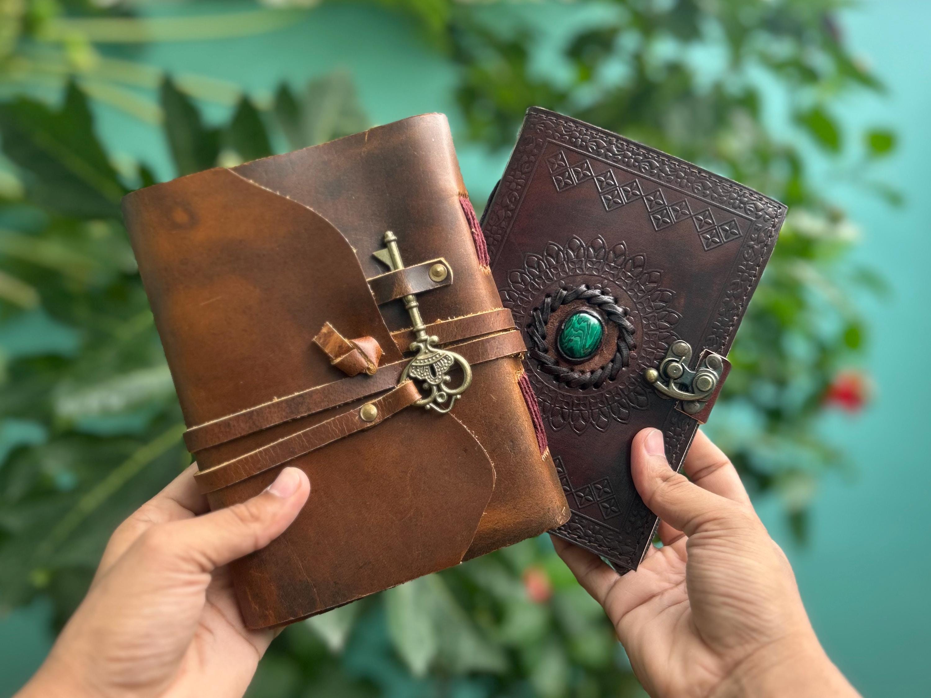 Set of 2 Leather Journals – Lock & Key and One Stone Brown (7×5 in)