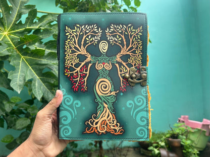 Mother of Earth Leather Journal (7×10 in) – Handmade Vintage Notebook & Gift