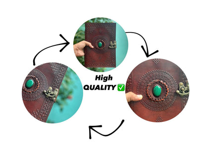 Green Stone Leather Journal (7×10 in) – Vintage Notebook for Travel & Gifts