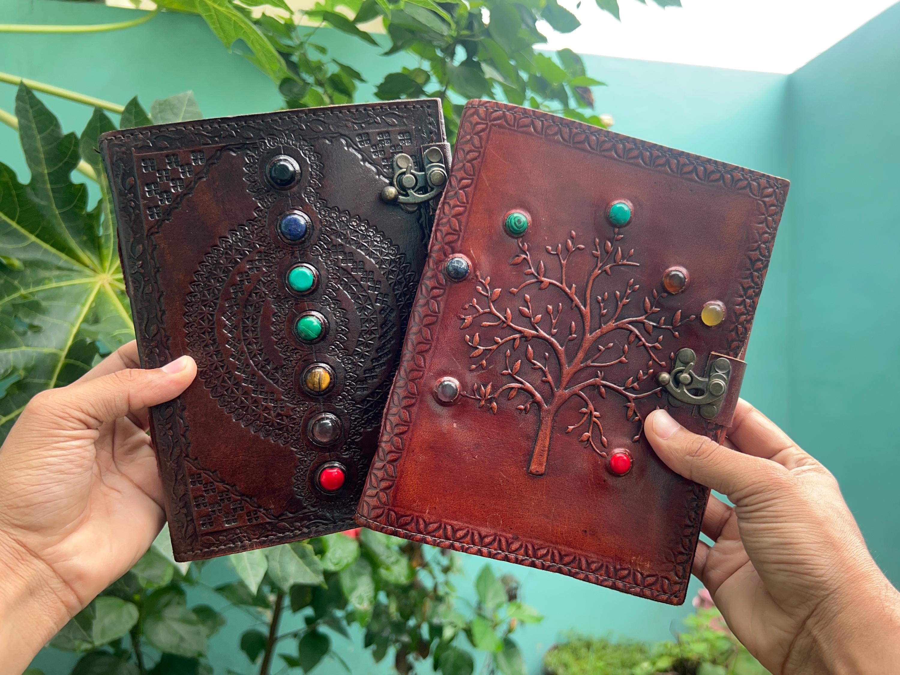 Set of 2 Leather Journals – Seven Stone & Seven Stone Tree of Life (8×6 in)