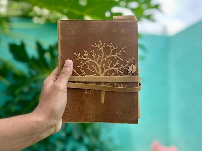 Handmade 'Tree of Life' Leather Journal (8 × 6 inches) – Vintage Notebook & Gift