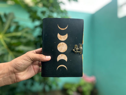 Set of 2 Leather Journals – Book of Shadows & Moon Pattern (5×7 in)