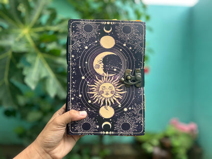 Set of 2 Leather Journals – Sun & Moon (7×10 in) and Tree of Life (8×6 in)