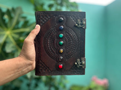 Set of 2 Leather Journals – Lock & Key and Brown Seven Stone (7×5 in)