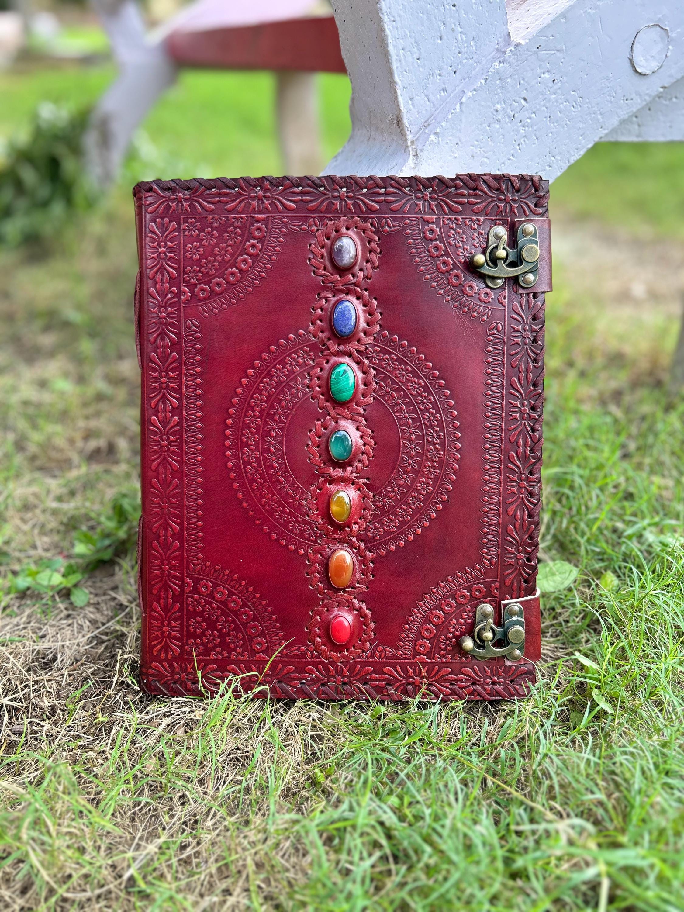 Set of 3 Brown Leather Journals – Seven Stone & One Stone (7×5, 7×10 & 10×13 in)