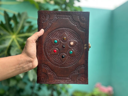 7 Stone Brown Leather Journal (7×10 in) – Vintage Notebook for Travel & Gifts