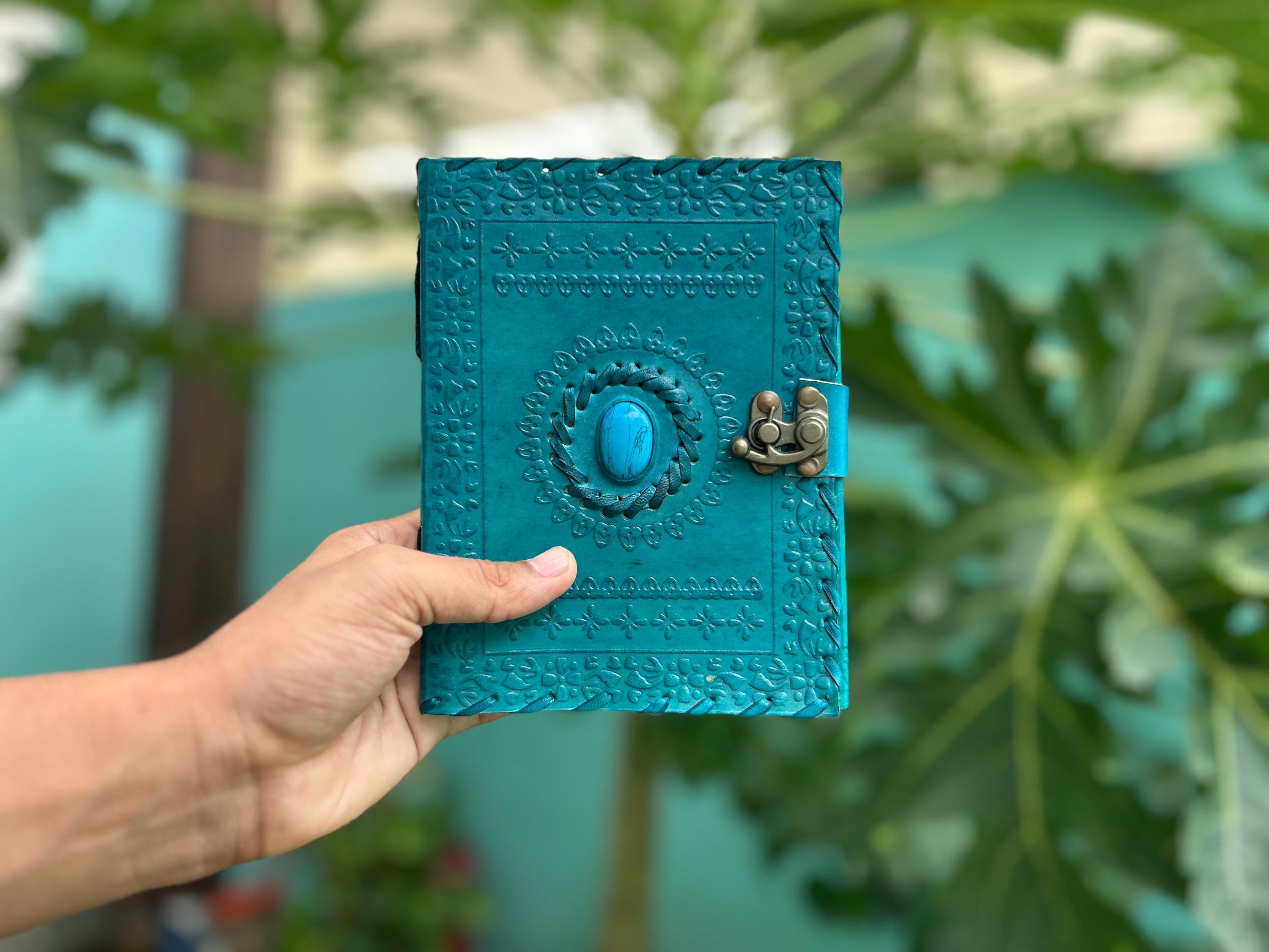 Set of 2 Leather Journals – Brown & Sky Blue One Stone (7×5 in)