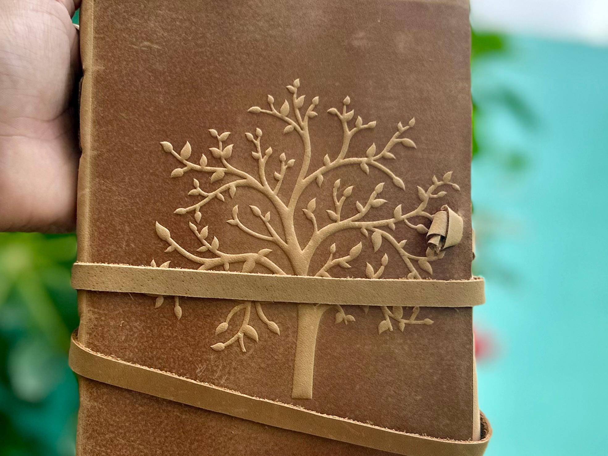 Handmade 'Tree of Life' Leather Journal (8 × 6 inches) – Vintage Notebook & Gift