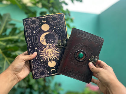Set of 2 Leather Journals – Sun & Moon (7×10 in) & One Stone Brown (5×7 in)