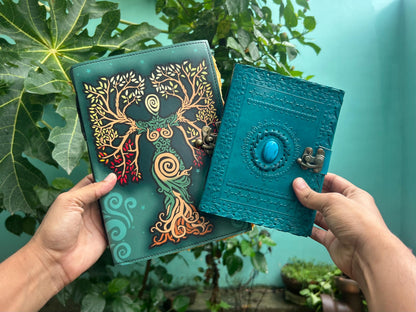 Set of 2 Leather Journals – Mother of Earth (7×10 in) & One Stone (5×7 in)