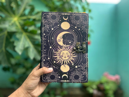 Set of 2 Leather Journals – Sun & Moon (7×10 in) & One Stone Brown (5×7 in)