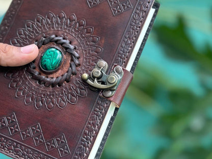 Set of 2 Leather Journals – Brown & Sky Blue One Stone (7×5 in)